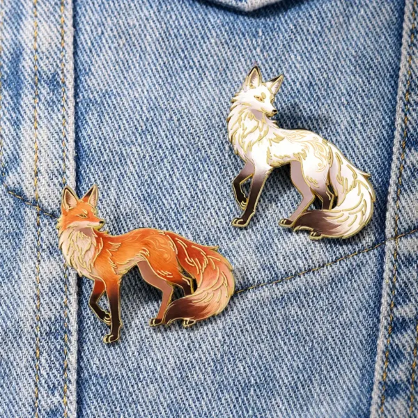 Fox Enamel Pin on Denim Jacket