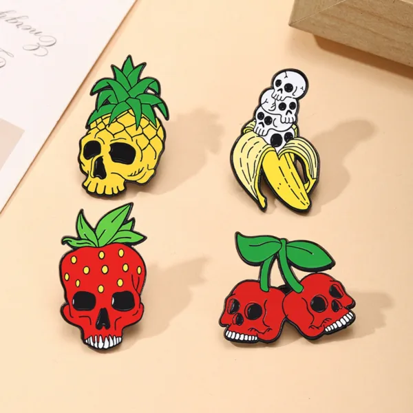 Fruit Skull Enamel Pins – Front View