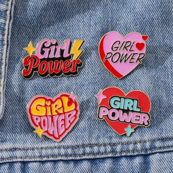 Girl Power Enamel Pins on Denim