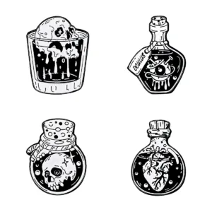 Gothic Potion Enamel Pin Set – Four Designs Gothic Potion Enamel Pin Set – Four Designs