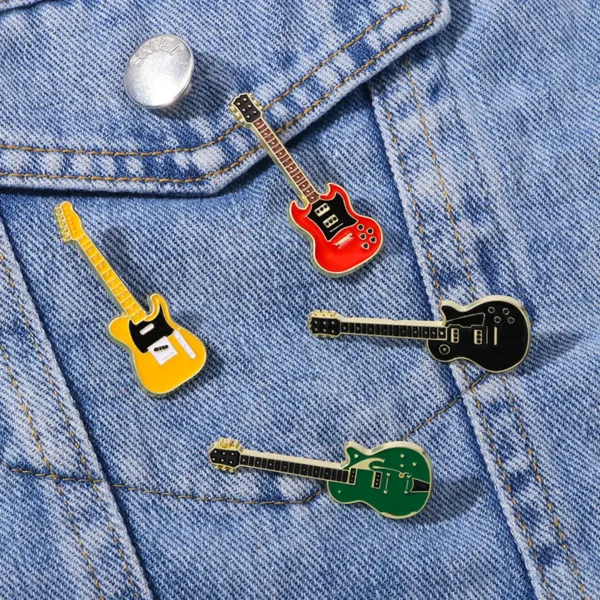 Guitar Enamel Pins on Denim Jacket Guitar Enamel Pins on Denim Jacket