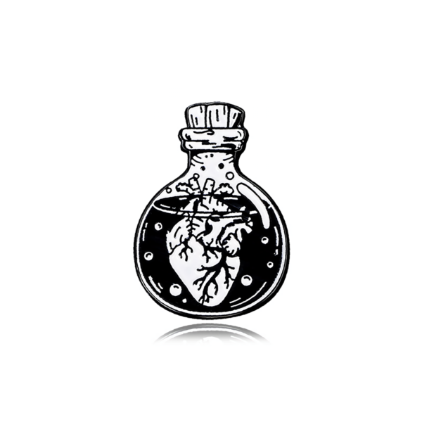 Heart Bottle Enamel Pin – Anatomical Heart in a Jar