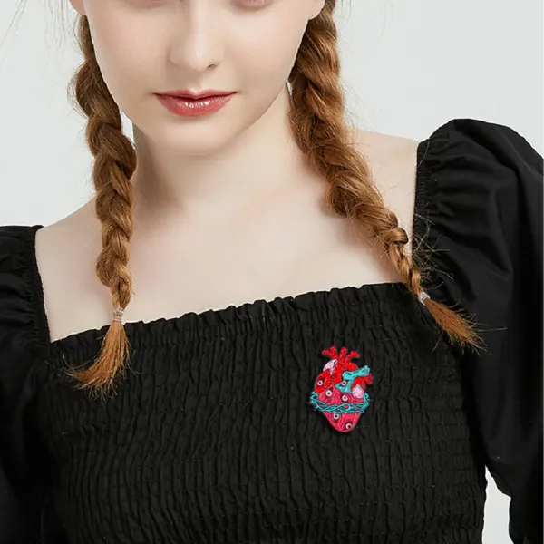 Anatomical Heart Enamel Pin Worn on Clothing