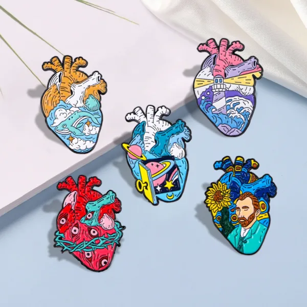 Group of Five Anatomical Heart Enamel Pins