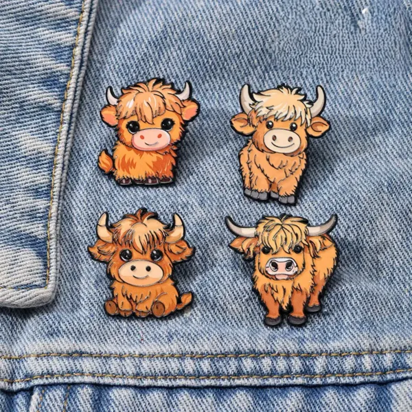Highland Cow Pins on Denim Jacket Highland Cow Pins on Denim Jacket