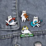 Cat Musician Enamel Pins on Denim Cat Musician Enamel Pins on Denim