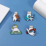 Cat Musician Enamel Pin Set Flat Lay Cat Musician Enamel Pin Set Flat Lay