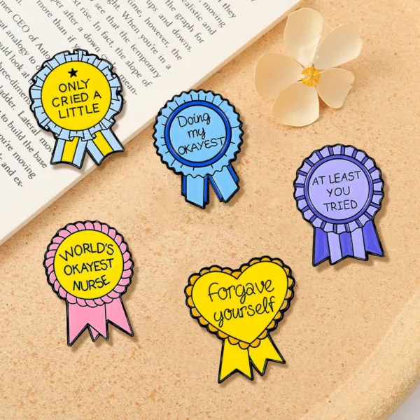 Motivational Enamel Pin Set Flat Lay Motivational Enamel Pin Set Flat Lay