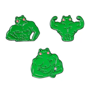 Cute Muscle Frog Enamel Pin Set - Three Poses Cute Muscle Frog Enamel Pin Set Three Poses