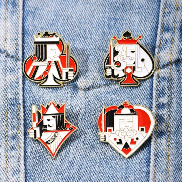 Playing Card Enamel Pins on Denim Playing Card Enamel Pins on Denim