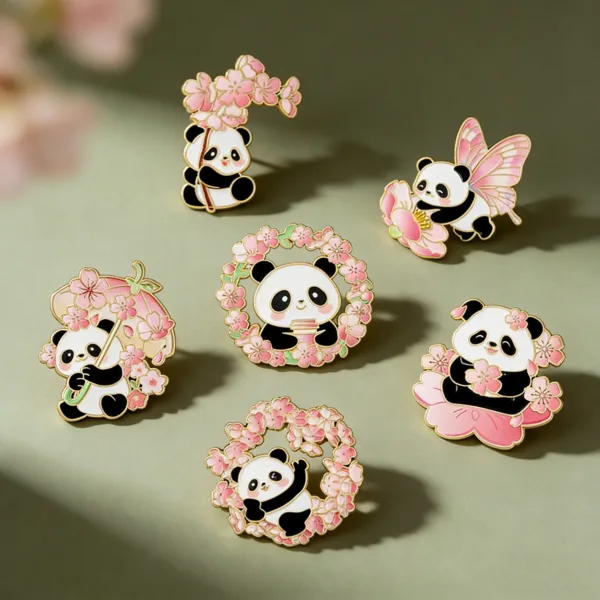 Sakura Panda Enamel Pins Lifestyle View Sakura Panda Enamel Pins Lifestyle View