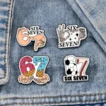 SIX SEVEN Enamel Pin Set on Denim
