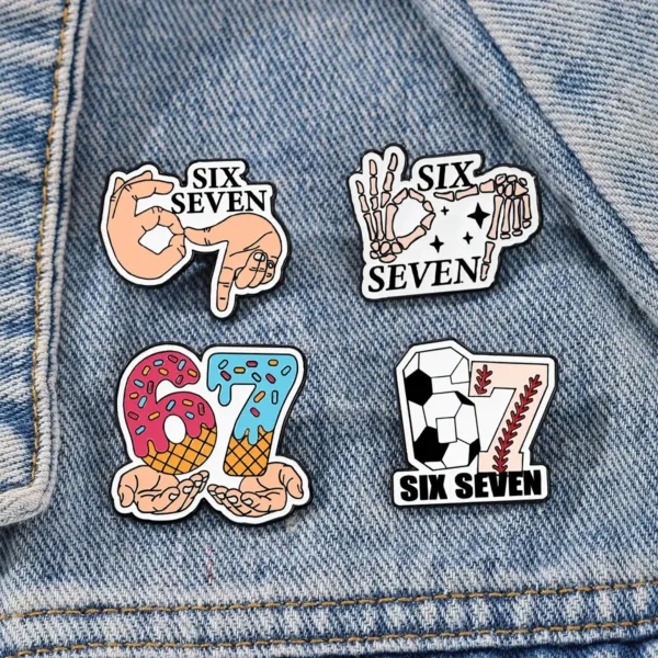 SIX SEVEN Enamel Pin Set on Denim