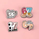 SIX SEVEN Enamel Pin Set on Pink Background