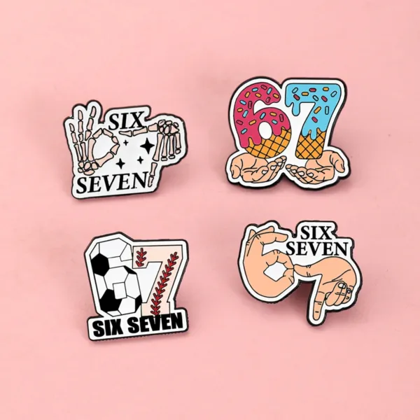SIX SEVEN Enamel Pin Set on Pink Background