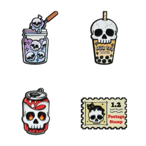 Skull Boba Tea Enamel Pin Main View Skull Boba Tea Enamel Pin Main View