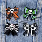 Skull Bow Enamel Pins Styled on Denim Jacket Skull Bow Enamel Pins Styled on Denim Jacket