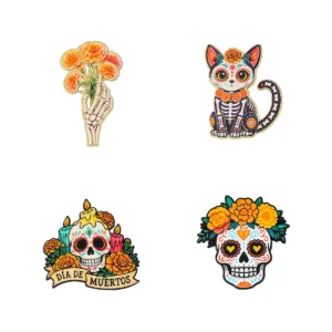 Day of the Dead Sugar Skull Enamel Pin Set – 4 Designs Day of the Dead Sugar Skull Enamel Pin Set – 4 Designs