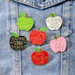 Teacher Enamel Pins on Denim Jacket