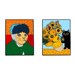 Van Gogh Cat Enamel Pin Set – Bandaged and Sunflower Designs Van Gogh Cat Enamel Pin Set – Bandaged and Sunflower Designs