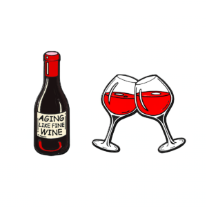 Wine Bottle and Glasses Enamel Pin Set on White Background Wine Bottle and Glasses Enamel Pin Set on White Background