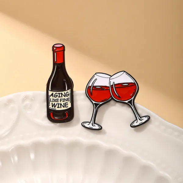 Wine Enamel Pins on Decorative Plate Wine Enamel Pins on Decorative Plate