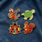 Animal Enamel Pins on Denim