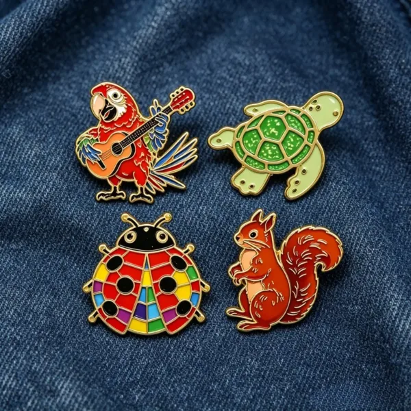 Animal Enamel Pins on Denim