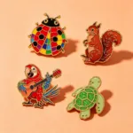 Animal Enamel Pins on Peach Background