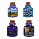 Art Enamel Pin Set in Bottle Shapes on White Background