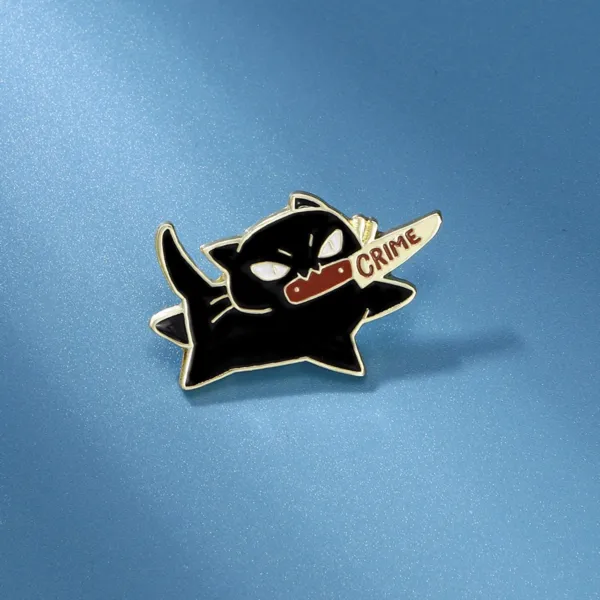 Black Cat Crime Enamel Pin on Blue Background Black Cat Crime Enamel Pin on Blue Background