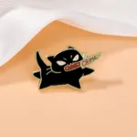 Black Cat Crime Enamel Pin on Light Fabric Black Cat Crime Enamel Pin on Light Fabric