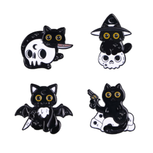Black Cat Enamel Pin Set 4 Halloween Designs