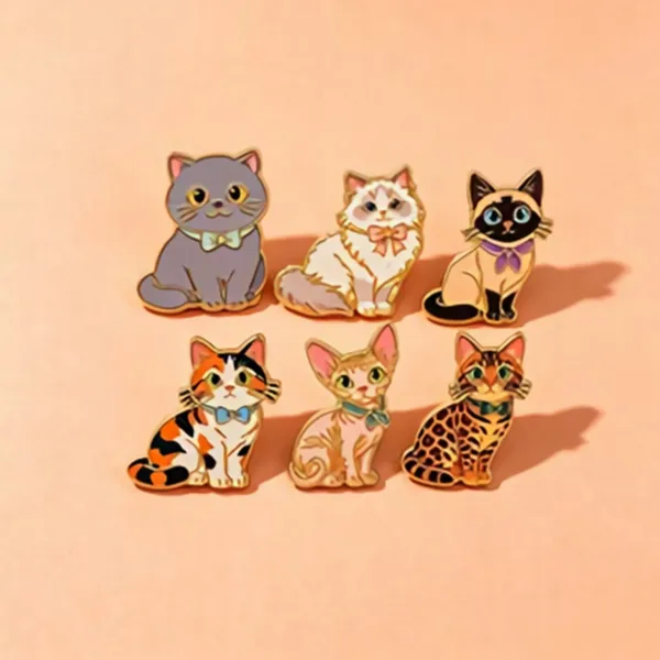 Cat Enamel Pin Set on Peach Background