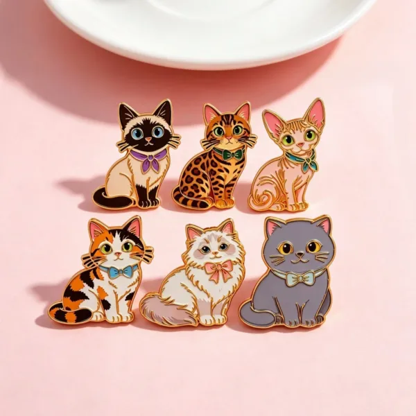 Cat Enamel Pin Set on Pink Background