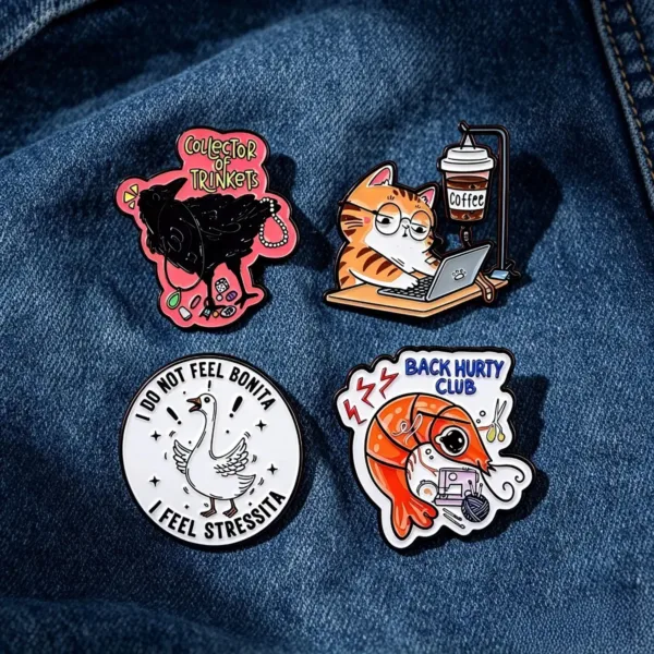 Enamel Pin Set on Denim Fabric