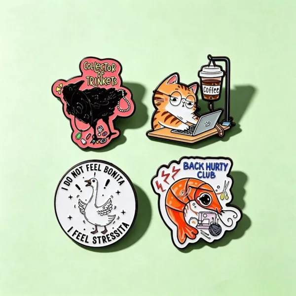 Enamel Pin Set on Green Background