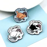 Exhausted Cat Enamel Pin Collection Three Color Variants
