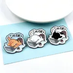 Exhausted Cat Enamel Pin Blue Paper Display