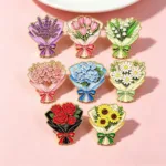 Floral Enamel Pin Set on Pink Background