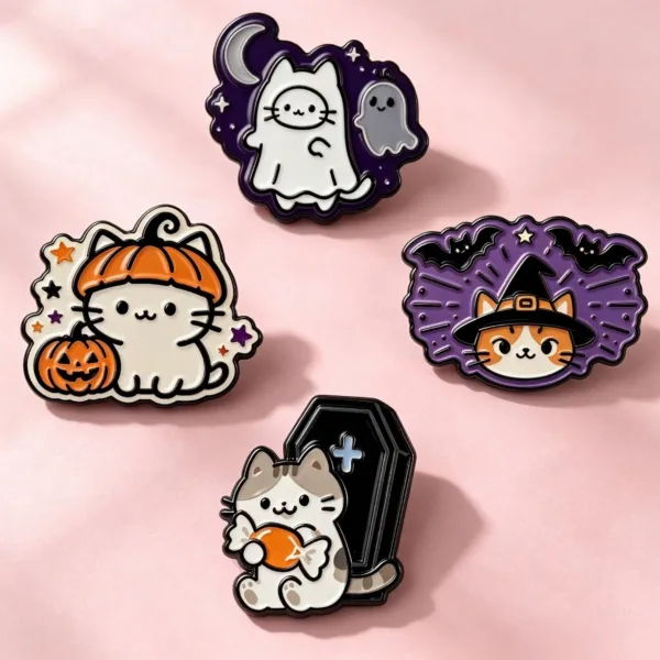 Halloween Cat Enamel Pin Collection All Four Designs