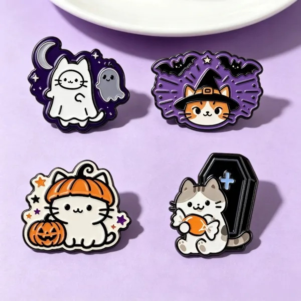 Halloween Cat Enamel Pin Set Alternative Display View