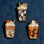 Halloween Enamel Pins on Denim