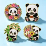 Panda Enamel Pin Set on Blue Background
