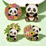 Panda Enamel Pin Set on Green Background