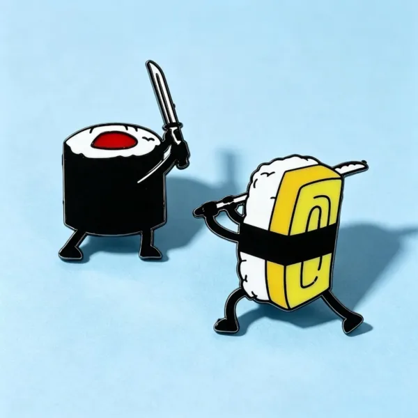 Sushi Enamel Pin Set on Blue Background