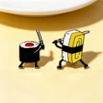 Sushi Enamel Pin Set on Yellow Surface