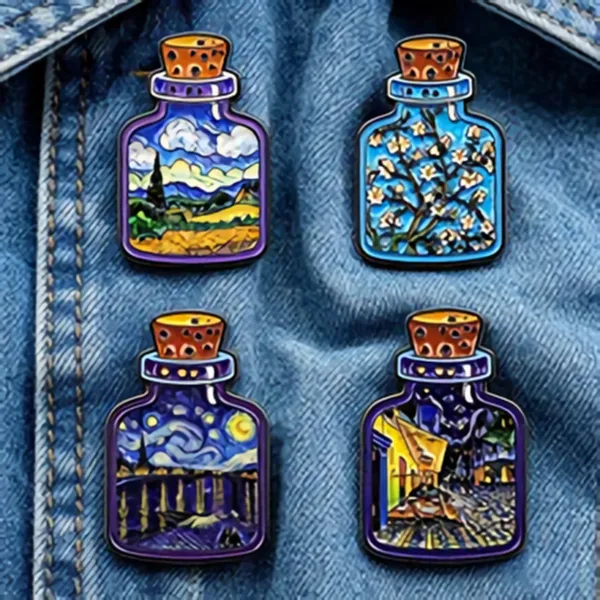 Van Gogh Enamel Pins on Denim Jacket Van Gogh Enamel Pins on Denim Jacket
